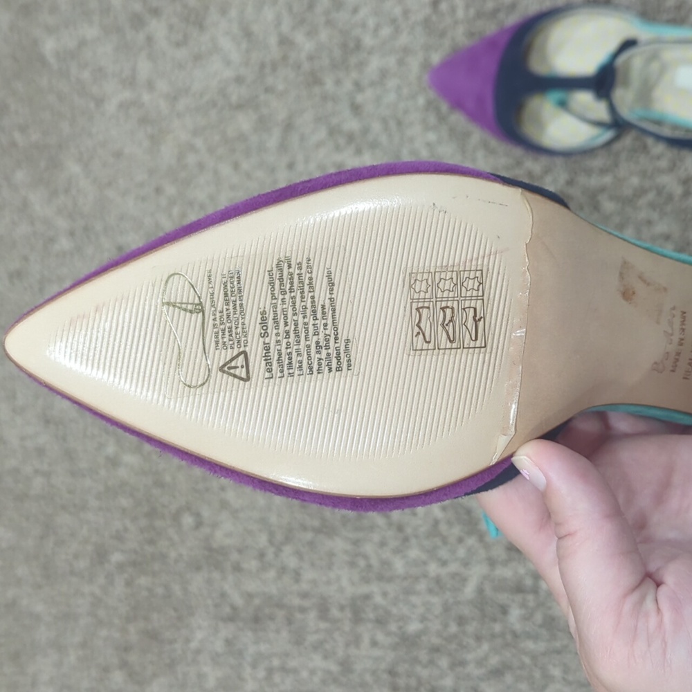 Boden Alice Suede T-strap Tassles High Heels Navy Blue Purple Size 42 Never Worn - Picture 9 of 11